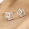 Pendientes Cuadrados Geométricos de Moda con un Diseño Elegante, Pendientes Huecos para Mujer, Joyería para Orejas Minimalista de Nicho Incrustada con Circonitas al por Mayor
