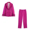 2026 Verano Nuevo Ropa Femenina Transfronteriza Europea y Americana Conjunto de Blazer con Puño de Plumas + Pantalones de Pierna Recta W025 11619