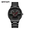 Reloj de cuarzo Sanda New 1110 de malla de cuero con volante para hombre, moderno y elegante.