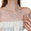 Collar Largo de Perlas Redondas de Personalidad Cruzada Estilo Retro Francés Hecho a Mano con Cuentas Cadena Larga para Suéter Europea y Americana Venta al por Mayor