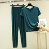 Conjunto Casual de Dos Piezas para Mujer Verano V-Neck Conjunto de Pijama Ropa de Casa Se Puede Usar Afuera Delgado Casual Modal Manga Corta