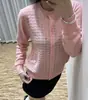 26 Chaqueta Cardigan de Punto Hueco Estilo Miu de Principios de Primavera para Mujer, Suéter de Cuello Redondo Inspirado en Chanel para Abrigo
