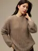 Suéter de forro polar 100% lana de alta gama, cuello redondo, tejido calado, nuevo cárdigan holgado con lentejuelas para mujer de principios de otoño
