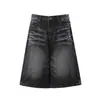 Shorts de Mezclilla Lavada Estilo Americano High Street Unisex Nb302 con Diseño de Bigotes de Gato para Hombre, Corte Holgado, de Tres Cuartos