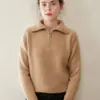 2025 Novo Outono e Inverno Gola Lapela Tricô de Caxemira Suéter Feminino Tricô Casual Zíper Roupa Externa Tricô Espessado Base