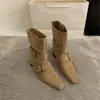 Botas de mujer de otoño a la moda, punta cuadrada, adelgazantes, nuevas, con tacón grueso, botines estilo western, botines de media caña retro francés 2026
