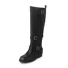 Botas de Celebridad Mismo Estilo para Mujer 2026 Nuevo Bloque de Color Tacón Grueso Aumento de Altura Botas de Jinete Hebilla de Cinturón Con Cordones Botas Largas Pulidas