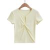 Estilo Chica Caliente Pecho Hueco Nudo Camiseta de Manga Corta Mujer Verano 2023 Nueva Ajustada Adelgazante Combinable Top Corto