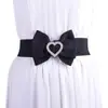 Nuevo Cinturón de Moda para Mujer Otoño Decoración de Lazo Versátil Hebilla de Corazón Incrustaciones de Pedrería Cinturilla Elástica Extensible