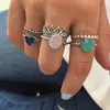 Nuevos Productos de Venta Caliente en Comercio Electrónico Transfronterizo, Popular Moda Bohemia Corazón con Incrustaciones de Diamante Conjunto de Anillos de Piedras Preciosas Azules y Rosas de 6 Piezas