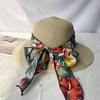Chapéu de Sol de Verão Feminino Viagem à Beira-Mar Férias Aba Larga Cor de Flor Laço Dobrável de Praia Chapéu de Palha Cúpula