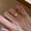 Anel Estilo Medieval Pedra Olho de Tigre Retro Zircônia Flor de Quatro Folhas para Mulheres, Estilo Nicho de Luxo Leve Anel Aberto Atacado
