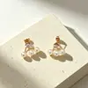 Pendientes de botón clásicos de perla y diamante de doble uso, pendientes de un solo diamante desmontables, estilo simple y delicado, accesorios para las orejas de uso diario para mujer