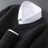 Gola Cor Sólida Outono e Inverno Casual de Negócios Camada Base Solta Masculina Suéter Espessado Novo Suéter de Lã Pura