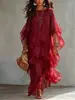 Elegante y estilizado vestido largo con volantes, vestido de estilo francés para mujer, con mangas tipo linterna, abalorios de alta gama, una silueta en A y cuello redondo, con corte holgado