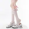 Calcetines de pantorrilla con lazo de encaje dulce japonés Medias de red con cordones estilo Lolita Calcetines holgados estilo ballet JK con cordones y calados