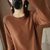 Suéter de Algodón Puro Nuevo Estilo de Primavera con Borde Enrollado Cuello Redondo Manga Corta Larga Top de Punto Básico Holgado Casual para Mujer