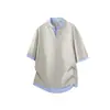 Camiseta Masculina Ot Novo Estilo Falso Duas Peças Listrada de Manga Curta para o Verão, Marca Americana Tendência, Casual para o Dia a Dia, Solta e Respirável