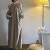 Vestido Feminino Midi Elegante Cool Estilo Coreano com Cordão Ombro a Ombro Manga Longa Primavera/Outono 2026 Solto Emagrecimento Temperamento