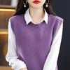 Chaleco de punto con cuello redondo para mujer, chaleco sin mangas, suéter holgado informal, abrigo corto, chaleco de punto de lana