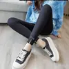 Leggings femininas transfronteiriças para usar como roupa exterior na primavera e no outono, finas, elásticas, plus size, calça cropped cinza justa de cintura alta