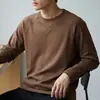 Camiseta de Manga Larga para Hombre al por Mayor Transfronteriza, 210g Sarga, Cuello Redondo, Corte Holgado, Color Sólido, Ropa Casual de Otoño, Venta Directa de Fábrica