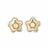 Aretes de Aguja Plateada con Circonita, Piedra Ojo de Gato y Flores de Perla, Aretes Versátiles Dulces y de Moda con un Toque de Lujo Ligero y de Alta Gama
