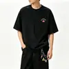 Roupas Masculinas Shanggu Rua Americana Estampada Manga Curta Verão Masculino Tendência Design Solto Nicho Camiseta de Casal Top