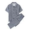 Conjunto de Pijama de Pareja de Algodón 100% Doble Capa de Gasa Estilo Japonés Muji Nishikawa de Manga Corta y Pantalón Largo Ropa de Casa Simple de Alta Calidad a Cuadros