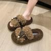 Pantuflas Peludas de Suela Gruesa para Mujer para Usar Afuera, Forradas de Vellón Antideslizantes Celebridad de Internet de Una Línea Otoño e Invierno 2025 Nuevas Pantuflas de Algodón Cálidas