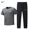 Conjunto de dos piezas de seda helada para hombre de verano, marca moderna, manga corta y pantalón largo para mediana edad y personas mayores, conjunto completo de ropa deportiva casual para correr para papá