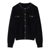 Nueva Colección Otoño/Invierno 2026: Cárdigan de punto de lana pura con cuello redondo inspirado en Chanel, manga larga, suéter de lana de color sólido con lentejuelas para mujer