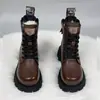 Botas Martin de suela gruesa, que aumentan la altura, estilo británico para mujer, nueva colección de invierno 2026, forradas de polar y engrosadas para abrigar, botas de plataforma de algodón impermeables