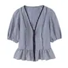 Fabricante de ropa para mujer transfronterizo al por mayor 2026 nuevas blusas de estilo europeo y americano con cuello en V, teñido anudado y estampado a cuadros