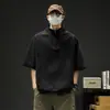 2026 Nuevo Estilo Camiseta Polo de Media Cremallera Estilo Americano de Moda con Cuello Medio Alto para Hombre, Camiseta de Color Sólido de Corte Holgado de Manga de Tres Cuartos