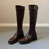 Hebilla de cinturón nuevo modelo 2026, botas largas, pierna ajustada, circunferencia de caña pequeña, nuevas botas de jinete para mujer, botas de tacón grueso hasta la rodilla