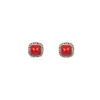 Aretes de Moda en Vivo Cuadrados con Incrustaciones de Ágata Roja Imitación Aretes Vintage Elegantes Aretes Moda OL Simples de Plata para Mujer
