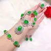 Nuevo Set de Huevo de Paloma Incrustado de Calcedonia Verde Plateado Set de Collar Pendientes Pulsera de Ágata Rosa Caja de Regalo