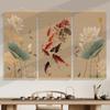 [Personalizado] Cortina de Bambú Pergamino Pintura Colgante Loto Nuevo Chinoiserie Loto Rima Pintura Sala de Estar Entrada Salón de Té Fondo de Sofá