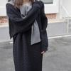 Estilo Otoño 2025 Estilo Perezoso Suéter de Punto con Cuello en V Retorcido Largo Holgado Hasta la Rodilla Camisa Base de Punto Vestido Exterior