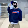 Sudadera con Estampado de Primavera y Otoño para Niños Medianos y Grandes, Sudadera Holgada de Cuello Redondo, Sudadera de Manga Larga con Bloques de Color y Letras de Moda para Niños