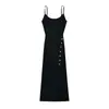 Vestido Sexy Bodycon de Verano Ajustado de Longitud Media con Cuello Redondo, de Botones, Abertura y Tirante de Punto para Mujer