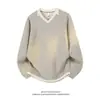 Sudadera con Rayas de Moda Falsa de Dos Piezas con Cuello en V y Mangas Largas para Hombre, Primavera/Otoño, Talla Grande Holgada, Estilo Perezoso, Top Versátil para Deporte