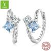 Pendientes Ziyun de plata con circonita azul, nuevos y exquisitos, con hebilla pequeña para oreja, para mujer, de plata s925, chapados en platino.