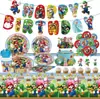 Nueva Decoración de Fiesta de Cumpleaños Infantil con Tema de Mario Plato de Papel Vaso de Papel Servilleta de Papel Bandera de Tirar Inserto para Pastel Globo