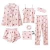 Pijama nuevo de siete piezas con flores para mujer, primavera, manga larga, tipo seda, sexy, para estar en casa
