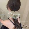 Faixa de cabelo de malha super grande com aparência sofisticada, anel de cólon grande, corda de cabeça com pérolas para temperamento feminino, rabo de cavalo alto, bola na cabeça, elástico, acessórios de cabelo