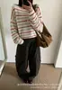 Suéter de Punto de Rayas Perezosas Estilo Coreano para Mujer Primavera y Otoño Nuevo Holgado Adelgazante Cuello Redondo Jersey Top Versátil Prendas de Abrigo