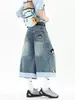 Pantalones Cortos de Mezclilla Cropped a Cuadros con Bordado de Marca Tendencia Verano 2026 Estilo Americano Sueltos de Pierna Ancha Unisex