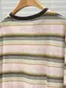 Estación Europea Duoduo Primavera/Verano Nuevo Estilo Europeo Rayas Coloridas Manga Larga Protección Solar Holgada Juvenil Camiseta para Mujer